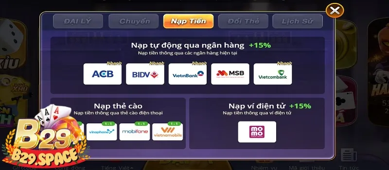 Nạp tiền qua tài khoản ngân hàng